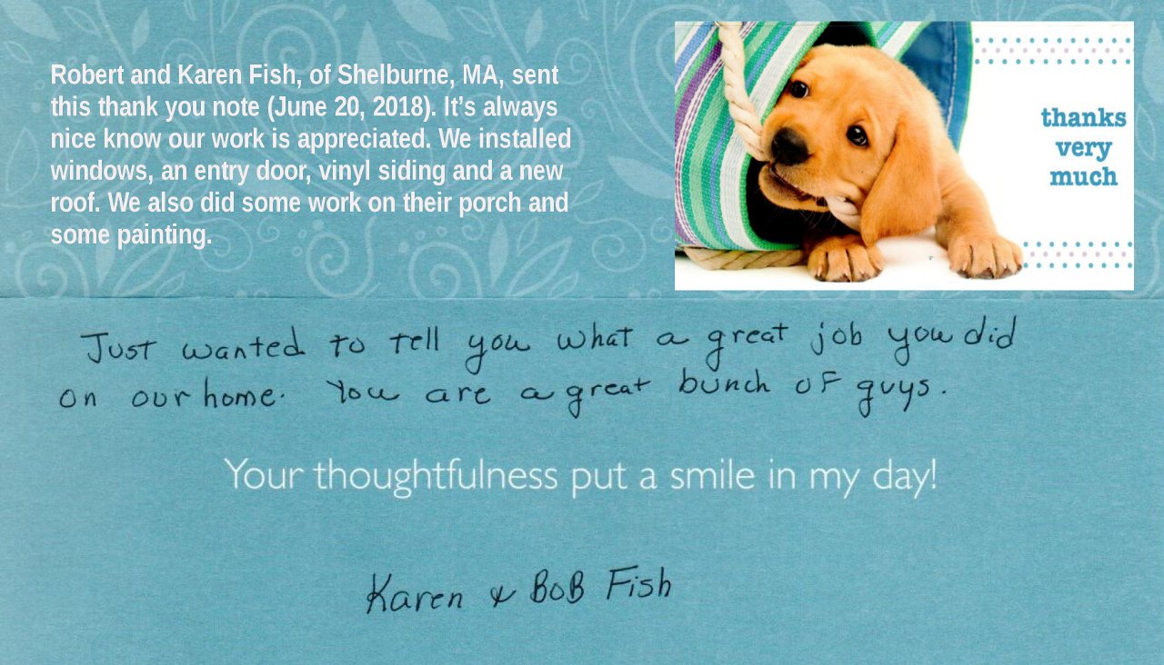 Thank you Robert and Karen for the kind note!